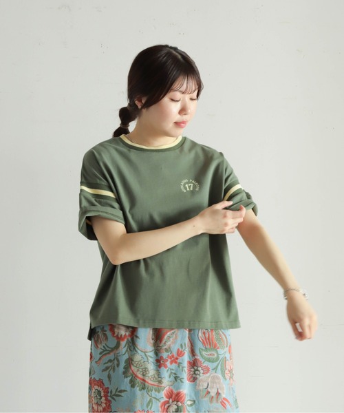 NOMBRE IMPAIR（ノンブルアンペール）の「ラインリブ綿天竺　フットボールTEE（Tシャツ/カットソー・レディース・ライトグレー/カーキ・FREE）」の21枚目の写真