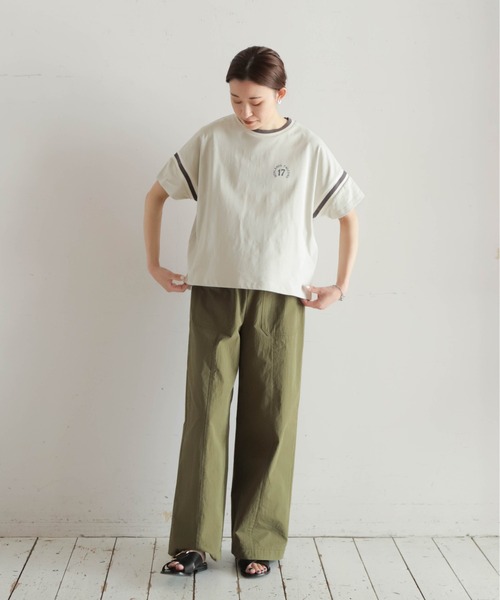 NOMBRE IMPAIR（ノンブルアンペール）の「ラインリブ綿天竺　フットボールTEE（Tシャツ/カットソー・レディース・ライトグレー/カーキ・FREE）」の10枚目の写真