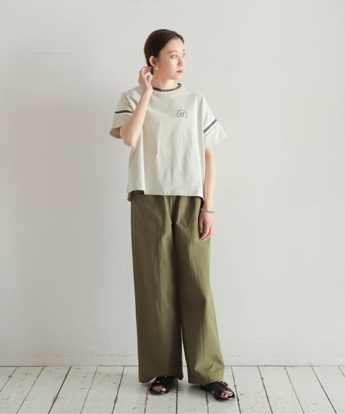 NOMBRE IMPAIR（ノンブルアンペール）の「ラインリブ綿天竺　フットボールTEE（Tシャツ/カットソー・レディース・ライトグレー/カーキ・FREE）」の11枚目の写真