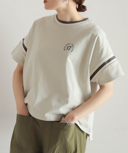 NOMBRE IMPAIR（ノンブルアンペール）の「ラインリブ綿天竺　フットボールTEE（Tシャツ/カットソー・レディース・ライトグレー/カーキ・FREE）」の13枚目の写真