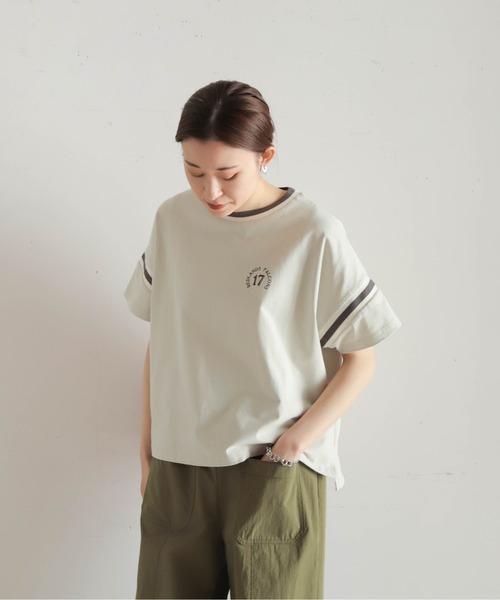 NOMBRE IMPAIR（ノンブルアンペール）の「ラインリブ綿天竺　フットボールTEE（Tシャツ/カットソー・レディース・ライトグレー/カーキ・FREE）」の12枚目の写真