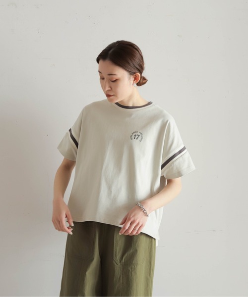 NOMBRE IMPAIR（ノンブルアンペール）の「ラインリブ綿天竺　フットボールTEE（Tシャツ/カットソー・レディース・ライトグレー/カーキ・FREE）」の16枚目の写真