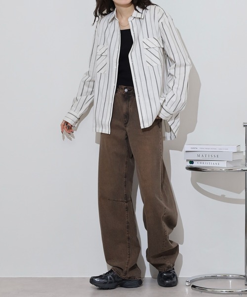 BIG MIKE(ビッグマイク)の「BIG MIKE シャンブレー ストライプ コットン長袖シャツ(シャツ/ブラウス・メンズ・ネイビー/ホワイト・M/L/XL)」の7枚目の写真