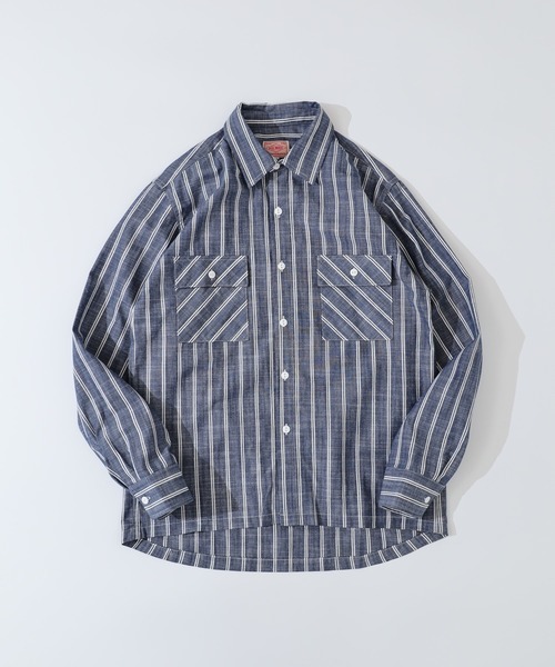 BIG MIKE(ビッグマイク)の「BIG MIKE シャンブレー ストライプ コットン長袖シャツ(シャツ/ブラウス・メンズ・ネイビー/ホワイト・M/L/XL)」の18枚目の写真