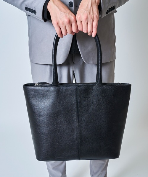 TETE HOMME(テットオム)の「両アオリポケット A4サイズ収納 レザートートバッグ(トートバッグ・メンズ・ブラック系2/ブラック系1・FREE)」の4枚目の写真
