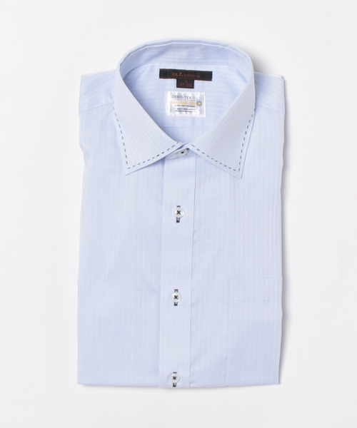 m.f.editorial（エムエフエディトリアル）の「【形態安定 吸水速乾】m.f.エディトリアル メンズ ワイドカラー ビジネスドレス 長袖シャツ（ビジネスシャツ・メンズ・サックスブルー・首回り39cm-裄丈84cm/首回り41cm-裄丈82cm/首回り43cm-裄丈86cm/首回り39cm-裄丈80cm/首回り41cm-裄丈86cm/首回り37cm-裄丈80cm/首回り43cm-裄丈82cm/首回り45cm-裄丈86cm）」の4枚目の写真