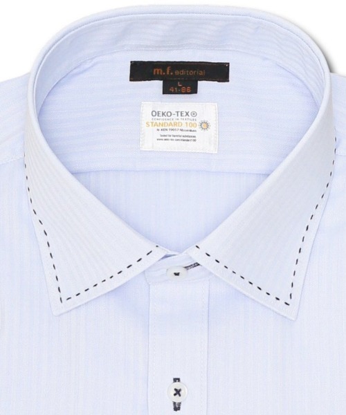 m.f.editorial（エムエフエディトリアル）の「【形態安定 吸水速乾】m.f.エディトリアル メンズ ワイドカラー ビジネスドレス 長袖シャツ（ビジネスシャツ・メンズ・サックスブルー・首回り39cm-裄丈84cm/首回り41cm-裄丈82cm/首回り43cm-裄丈86cm/首回り39cm-裄丈80cm/首回り41cm-裄丈86cm/首回り37cm-裄丈80cm/首回り43cm-裄丈82cm/首回り45cm-裄丈86cm）」の8枚目の写真