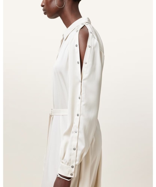 ALLSAINTS(オールセインツ)の「LEXI SATIN MIDI DRESS | LEXI サテン ミディ ドレス・ワンピース(シャツワンピース・レディース・ホワイト・4/6)」の4枚目の写真