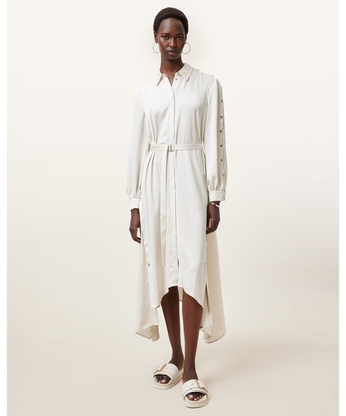 ALLSAINTS(オールセインツ)の「LEXI SATIN MIDI DRESS | LEXI サテン ミディ ドレス・ワンピース(シャツワンピース・レディース・ホワイト・4/6)」の5枚目の写真