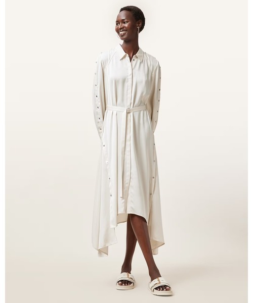 ALLSAINTS(オールセインツ)の「LEXI SATIN MIDI DRESS | LEXI サテン ミディ ドレス・ワンピース(シャツワンピース・レディース・ホワイト・4/6)」の7枚目の写真