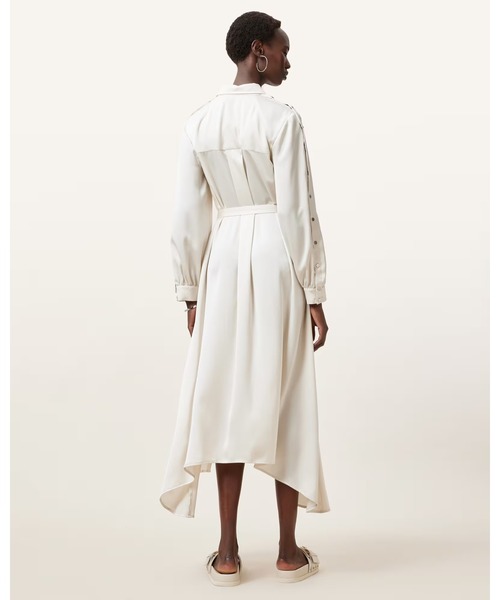 ALLSAINTS(オールセインツ)の「LEXI SATIN MIDI DRESS | LEXI サテン ミディ ドレス・ワンピース(シャツワンピース・レディース・ホワイト・4/6)」の8枚目の写真