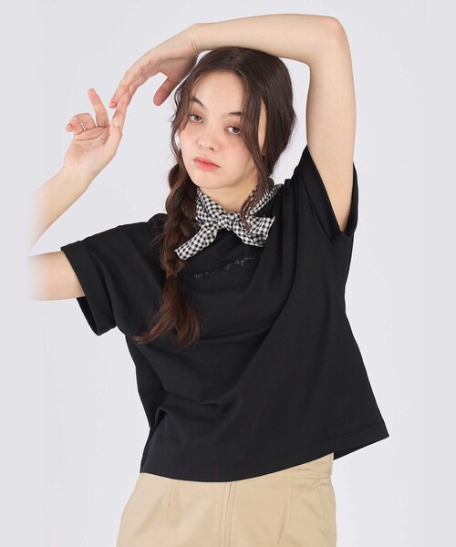 To b. by agnes b.（トゥービーバイアニエスベー）の「ロゴ プリント コットン マカロン Tシャツ（Tシャツ/カットソー・レディース・ブラック・40/38）」の4枚目の写真