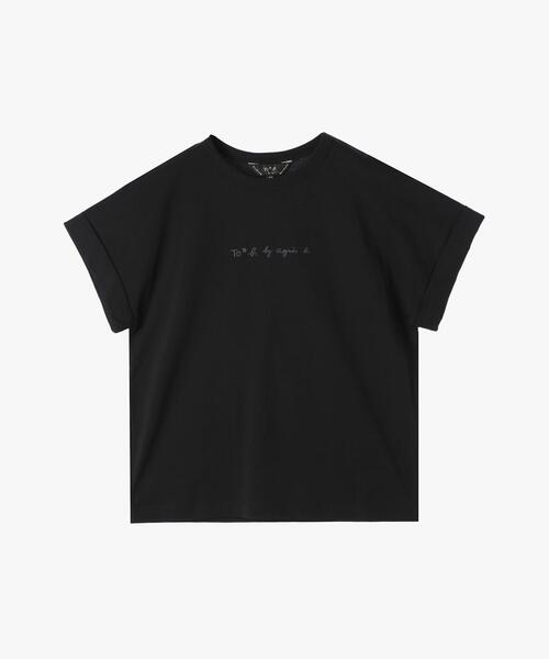 To b. by agnes b.（トゥービーバイアニエスベー）の「ロゴ プリント コットン マカロン Tシャツ（Tシャツ/カットソー・レディース・ブラック・40/38）」の2枚目の写真
