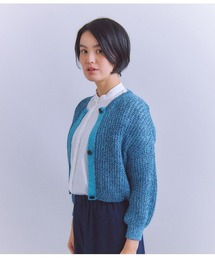 Linen Polyester Yarn 配色ニットカーディガン