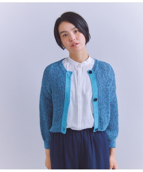 SIPULI(シプリ)の「Linen Polyester Yarn 配色ニットカーディガン(ニット/セーター・レディース・ブルー/イエロー・2)」の6枚目の写真