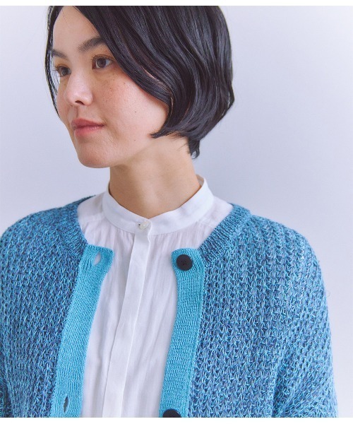 SIPULI(シプリ)の「Linen Polyester Yarn 配色ニットカーディガン(ニット/セーター・レディース・ブルー/イエロー・2)」の8枚目の写真