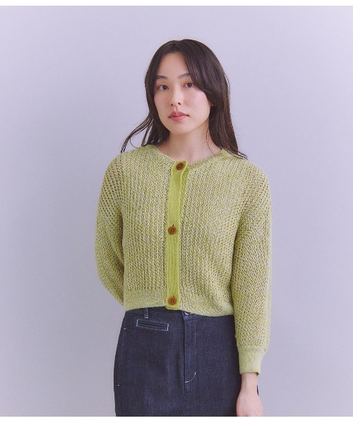 SIPULI(シプリ)の「Linen Polyester Yarn 配色ニットカーディガン(ニット/セーター・レディース・ブルー/イエロー・2)」の13枚目の写真