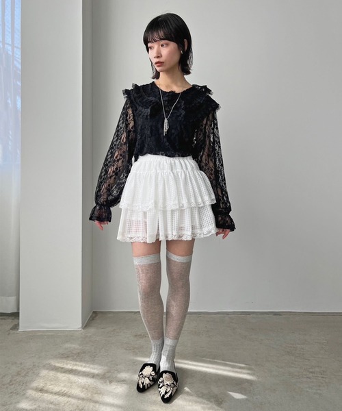 Jewelobe(ジュエローブ)の「ダブルピューリタンカラーレースチュニック(シャツ/ブラウス・レディース・ブラック/ホワイト・FREE)」の20枚目の写真