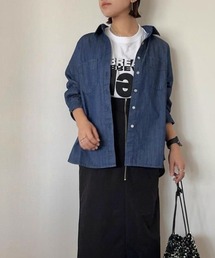 テロンと落ち感 デニムシャツ レディース 長袖 羽織り トップス 体型カバー 薄手 とろみ ライトオンス 春