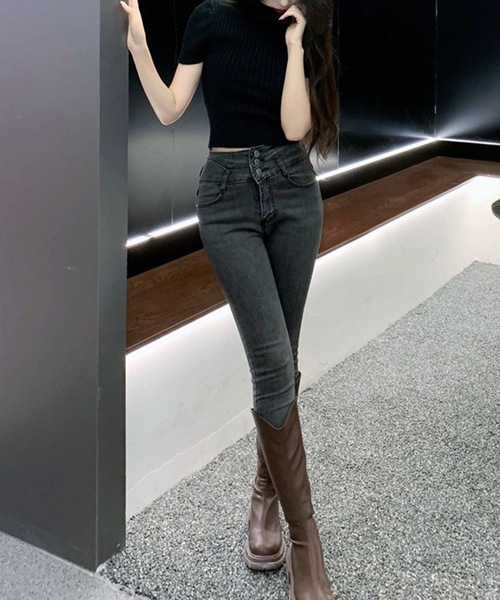 Lace Ladies(レースレディース)の「ハイネック クロップド リブ 半袖 ニット プルオーバー(ニット/セーター・レディース・ブラック/グレー/ホワイト・FREE)」の6枚目の写真