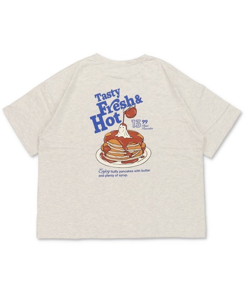 SPINNS(スピンズ)の「半袖オーバーサイズTシャツ/ホットケーキオバケ(Tシャツ/カットソー・レディース・オフホワイト/スミクロ/オートミール・ONESIZE)」の3枚目の写真