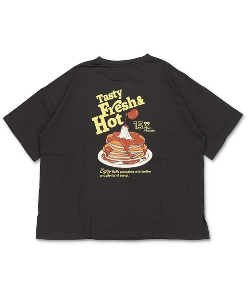 SPINNS(スピンズ)の「半袖オーバーサイズTシャツ/ホットケーキオバケ(Tシャツ/カットソー・レディース・オフホワイト/スミクロ/オートミール・ONESIZE)」の2枚目の写真