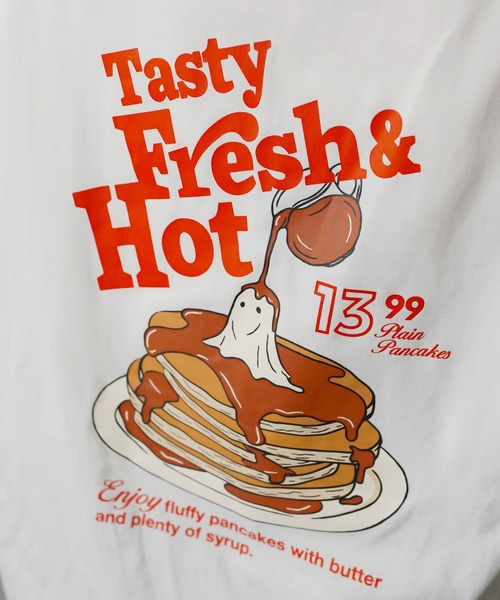 SPINNS(スピンズ)の「半袖オーバーサイズTシャツ/ホットケーキオバケ(Tシャツ/カットソー・レディース・オフホワイト/スミクロ/オートミール・ONESIZE)」の17枚目の写真