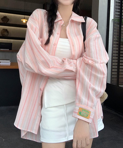 WESTSEA(ウエストシー)の「ストライプシャツ 長袖(シャツ/ブラウス・レディース・ピンク/ブルー・M/L)」の2枚目の写真