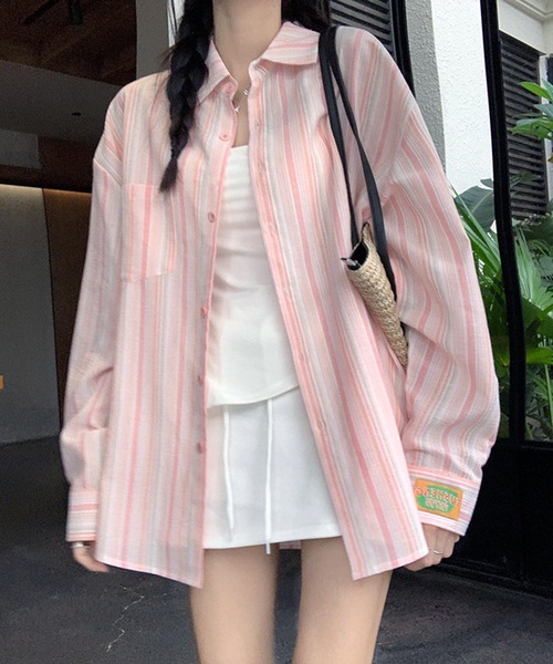 WESTSEA(ウエストシー)の「ストライプシャツ 長袖(シャツ/ブラウス・レディース・ピンク/ブルー・M/L)」の3枚目の写真