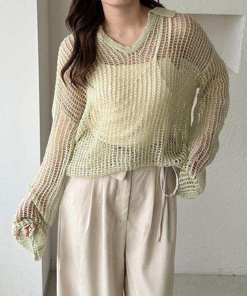 apres jour clair(アプレジュールクレア)の「【apres jour clair】スパンコールポロシアーニット【ZOZOTOWN限定アイテム】(ニット/セーター・レディース・ミント/アイボリー/ピンクベージュ・フリー/X-LARGE)」の2枚目の写真