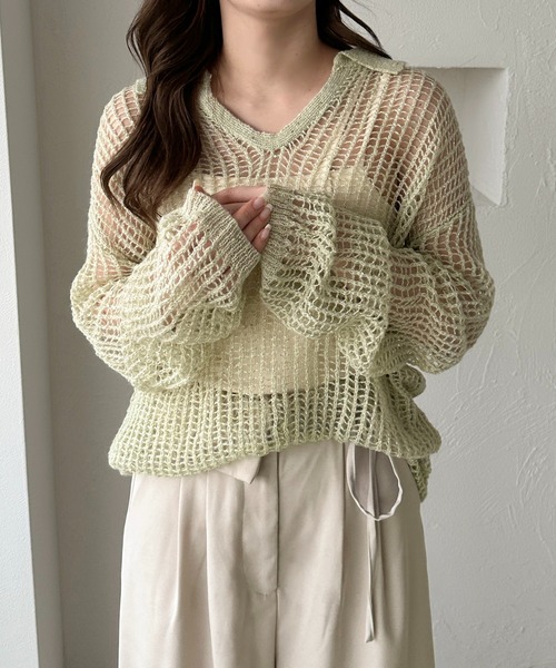 apres jour clair(アプレジュールクレア)の「【apres jour clair】スパンコールポロシアーニット【ZOZOTOWN限定アイテム】(ニット/セーター・レディース・ミント/アイボリー/ピンクベージュ・フリー/X-LARGE)」の14枚目の写真