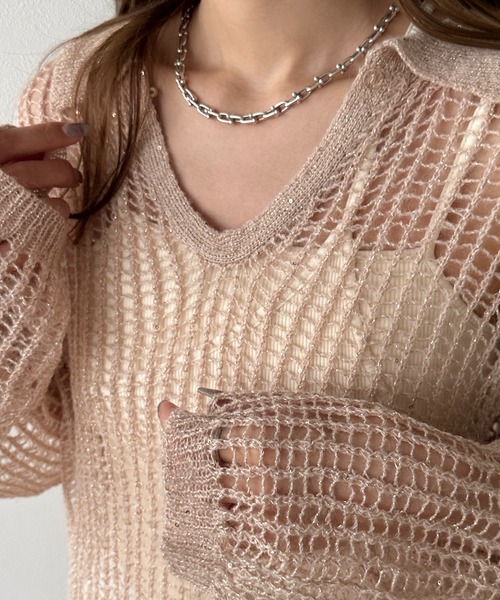 セール】【apres jour clair】スパンコールポロシアーニット【ZOZOTOWN