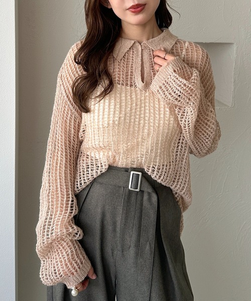 セール】【apres jour clair】スパンコールポロシアーニット【ZOZOTOWN