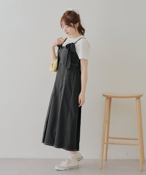 Another Branch olive des olive（アナザーブランチオリーブデオリーブ）の「【2WAY】肩リボンジャンスカ（ワンピース・レディース・ワンウォッシュ/サックスブルー/ブラック・FREE）」の2枚目の写真