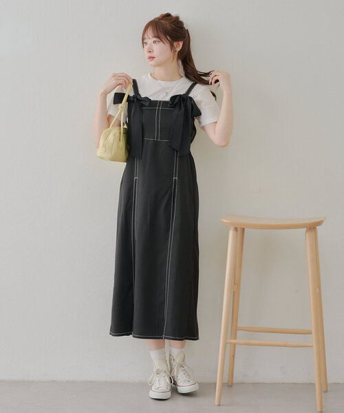 Another Branch olive des olive（アナザーブランチオリーブデオリーブ）の「【2WAY】肩リボンジャンスカ（ワンピース・レディース・ワンウォッシュ/サックスブルー/ブラック・FREE）」の4枚目の写真