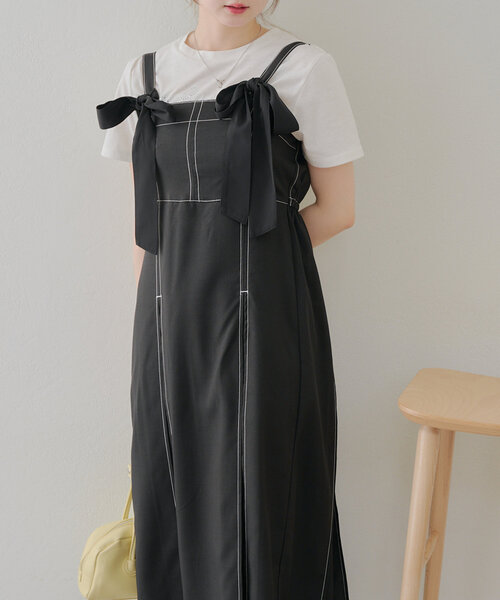 Another Branch olive des olive（アナザーブランチオリーブデオリーブ）の「【2WAY】肩リボンジャンスカ（ワンピース・レディース・ワンウォッシュ/サックスブルー/ブラック・FREE）」の6枚目の写真