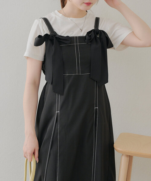 Another Branch olive des olive（アナザーブランチオリーブデオリーブ）の「【2WAY】肩リボンジャンスカ（ワンピース・レディース・ワンウォッシュ/サックスブルー/ブラック・FREE）」の8枚目の写真