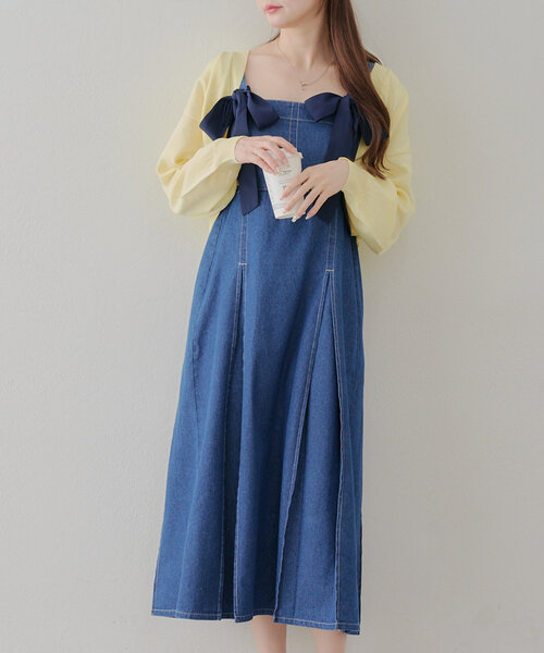 Another Branch olive des olive（アナザーブランチオリーブデオリーブ）の「【2WAY】肩リボンジャンスカ（ワンピース・レディース・ワンウォッシュ/サックスブルー/ブラック・FREE）」の17枚目の写真