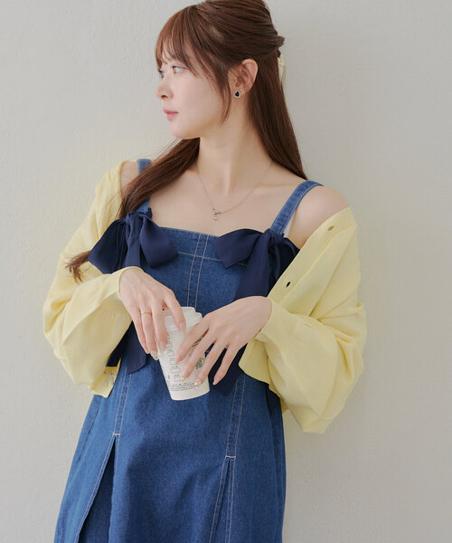 Another Branch olive des olive（アナザーブランチオリーブデオリーブ）の「【2WAY】肩リボンジャンスカ（ワンピース・レディース・ワンウォッシュ/サックスブルー/ブラック・FREE）」の3枚目の写真