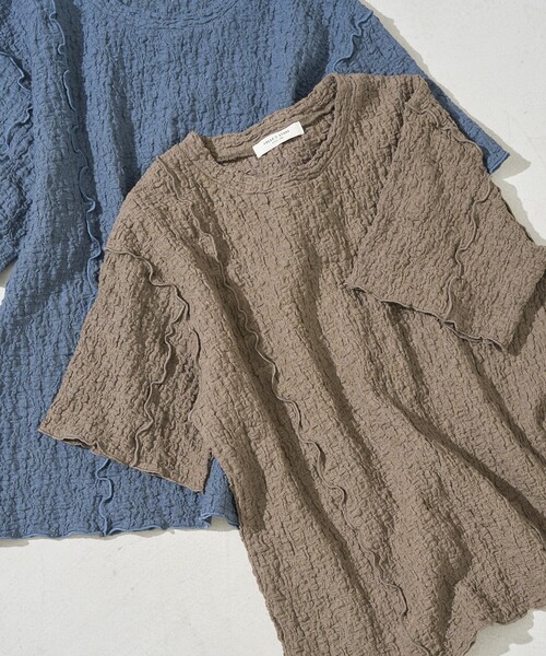 FREAK'S STORE（フリークスストア）の「限定展開　カットシャーリングポコポコメローデザインTシャツ（Tシャツ/カットソー・レディース・ブラック/ライトピンク/ブルーグレー/オフホワイト/モカ/イエロー・ﾌﾘ-）」の5枚目の写真