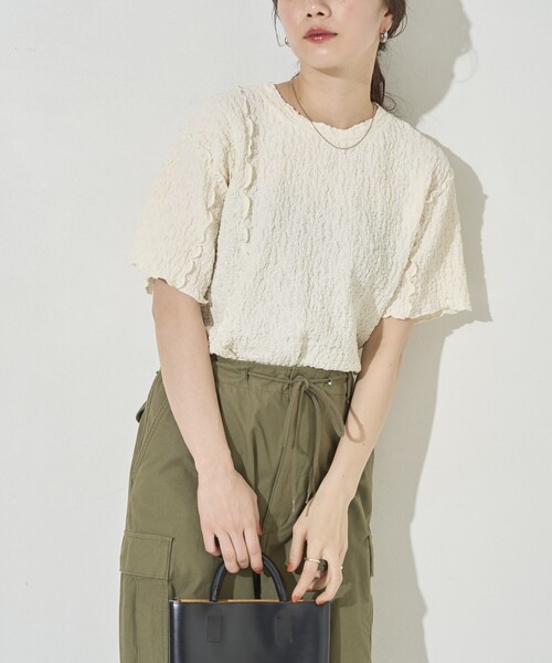 FREAK'S STORE（フリークスストア）の「限定展開　カットシャーリングポコポコメローデザインTシャツ（Tシャツ/カットソー・レディース・ブラック/ライトピンク/ブルーグレー/オフホワイト/モカ/イエロー・ﾌﾘ-）」の2枚目の写真