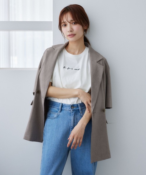 mysty woman（ミスティウーマン）の「【花盛友里さんコラボ】コラボフォトレギュラーTシャツ 493894（Tシャツ/カットソー・レディース・グリーン/ピンク/オフホワイト/ホワイト・FREE）」の7枚目の写真