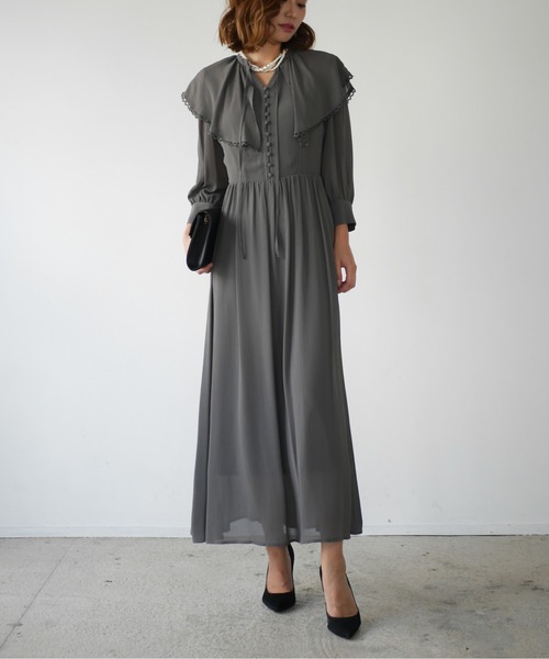 My shawty(マイシャウティー)の「big collar chiffon dress(ドレス・レディース・グレー/ネイビー・FREE)」の9枚目の写真