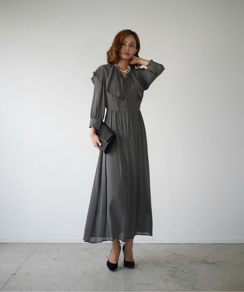 My shawty(マイシャウティー)の「big collar chiffon dress(ドレス・レディース・グレー/ネイビー・FREE)」の7枚目の写真