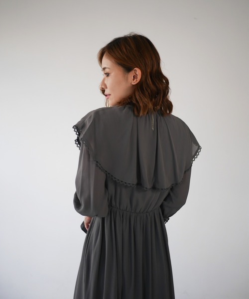 My shawty(マイシャウティー)の「big collar chiffon dress(ドレス・レディース・グレー/ネイビー・FREE)」の11枚目の写真