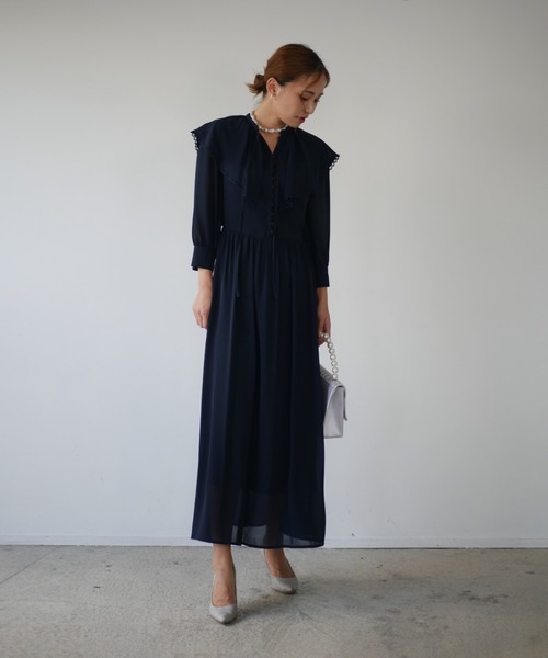 My shawty(マイシャウティー)の「big collar chiffon dress(ドレス・レディース・グレー/ネイビー・FREE)」の16枚目の写真