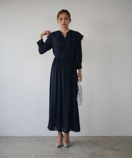 My shawty(マイシャウティー)の「big collar chiffon dress(ドレス・レディース・グレー/ネイビー・FREE)」の12枚目の写真
