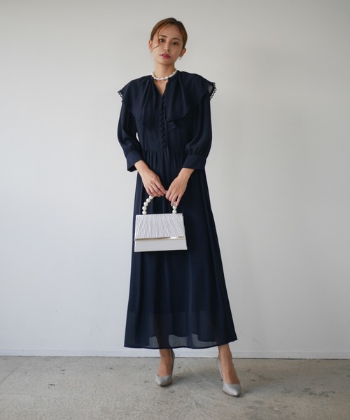 My shawty(マイシャウティー)の「big collar chiffon dress(ドレス・レディース・グレー/ネイビー・FREE)」の14枚目の写真