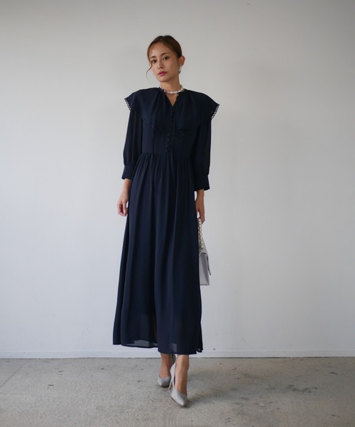 My shawty(マイシャウティー)の「big collar chiffon dress(ドレス・レディース・グレー/ネイビー・FREE)」の13枚目の写真