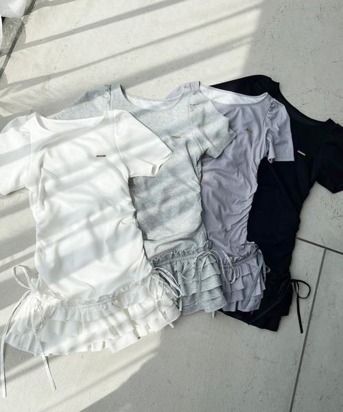 NICE CLAUP カットフリルドロストミニワンピース one after another NICE CLAUP ワンピース 「くびれ爆誕」カット